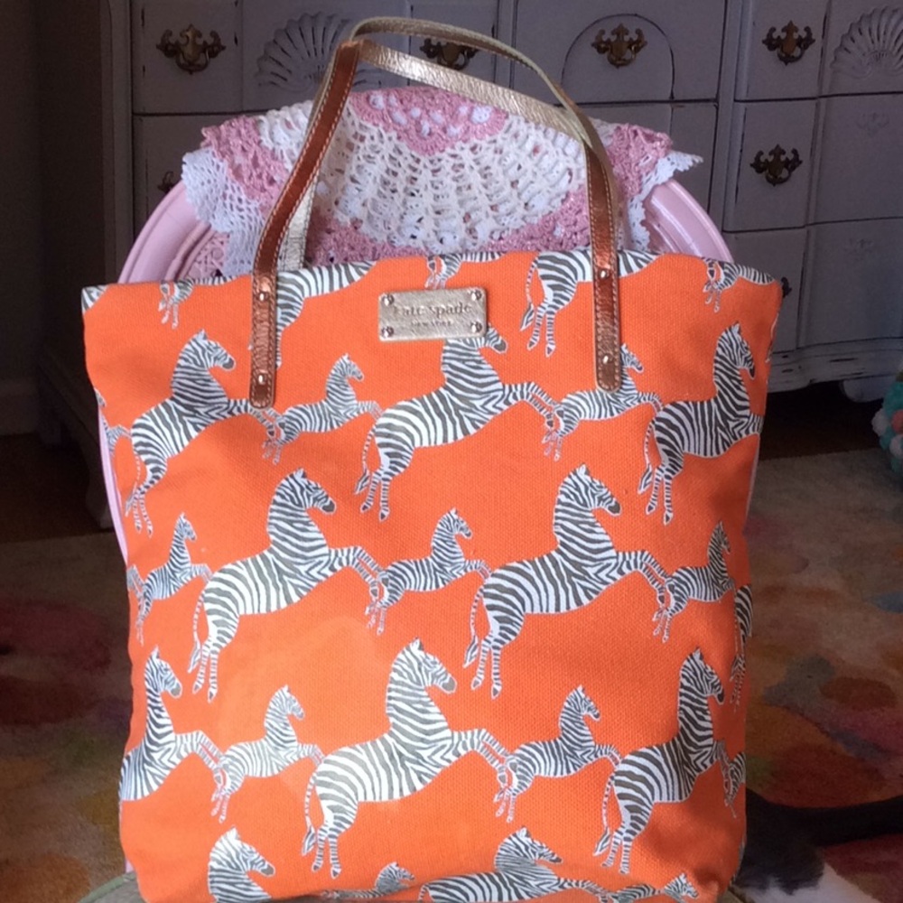 kate spade Orange Zebra Print Canvas Tote with Gold Handles